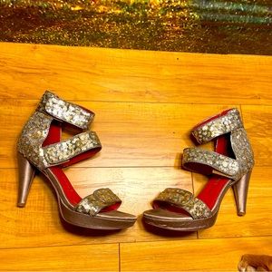JEFFEREY CAMPBELL Handmade Ibiza Last Velcro Straps Gold & Silver sequins heels